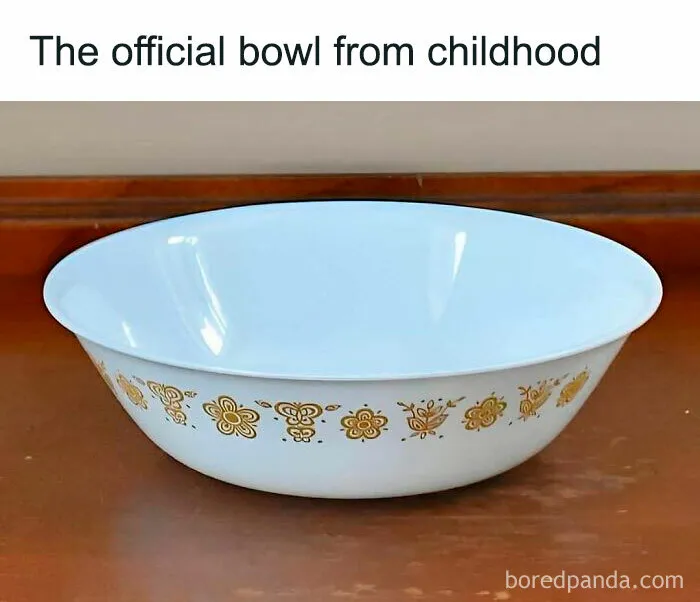 Gen X nostalgia: a white bowl with vintage floral pattern, reminiscent of childhood memories.