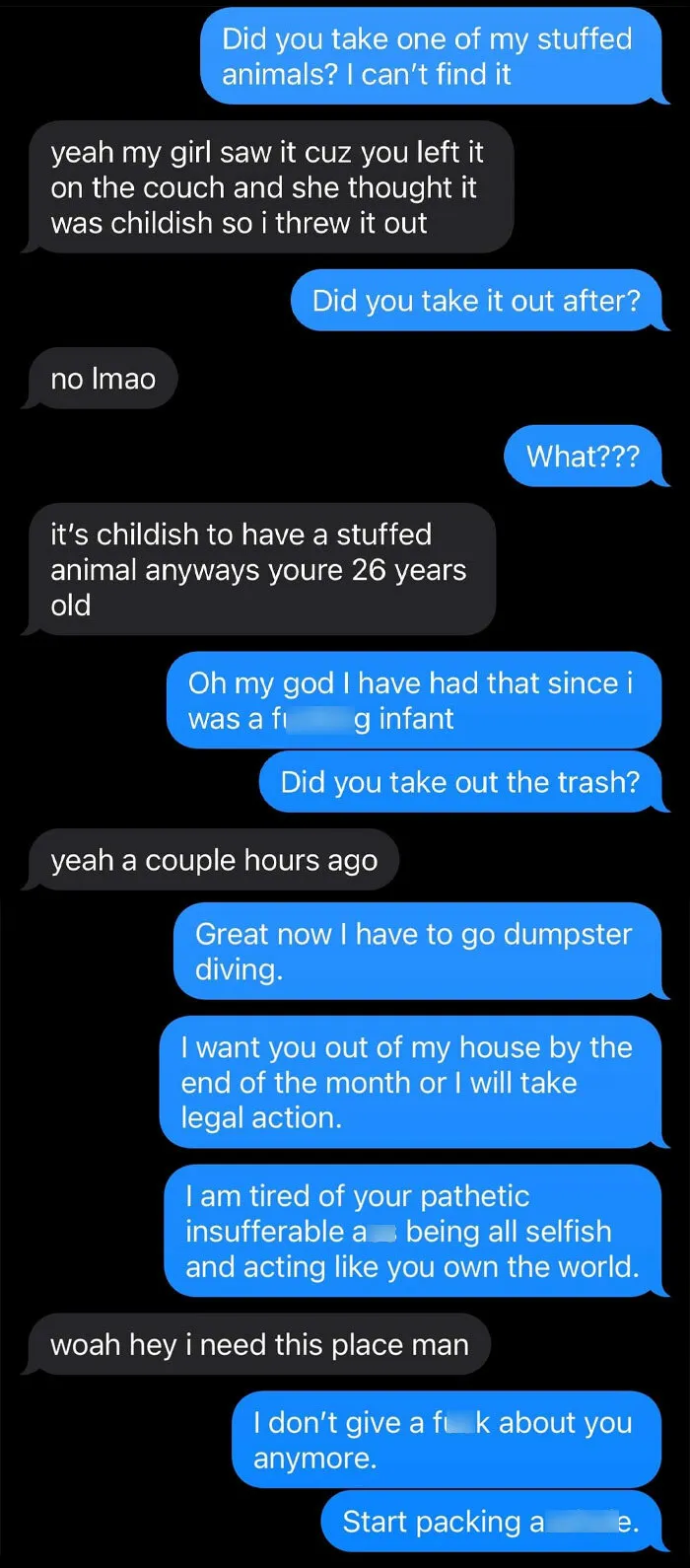 Roommate Tossed Out My Childhood Stuffed Animal