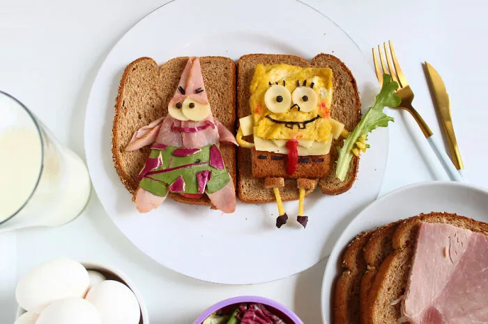 Spongebob And Patrick Made With Ham And Egg Omelet