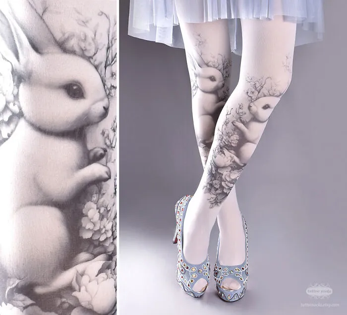 Floral Bunnies Tights