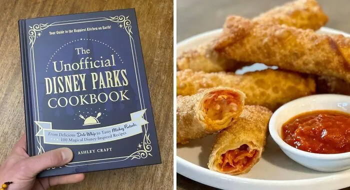 Cookbook and egg rolls on a plate with dipping sauce, highlighting gifts under $25.