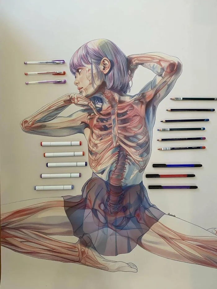 Coloured Pencil, Copic Marker And Ink Artwork
