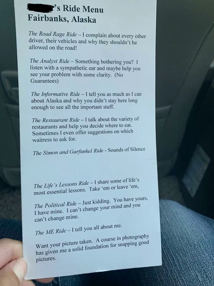 My Uber Driver Offered A Conversation “Menu” For His Ride