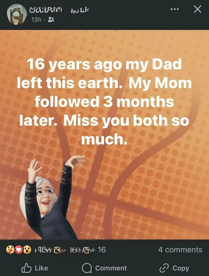 Animated character reaching up, text overlay expressing nostalgia. Example of Boomers' social media sentiment.