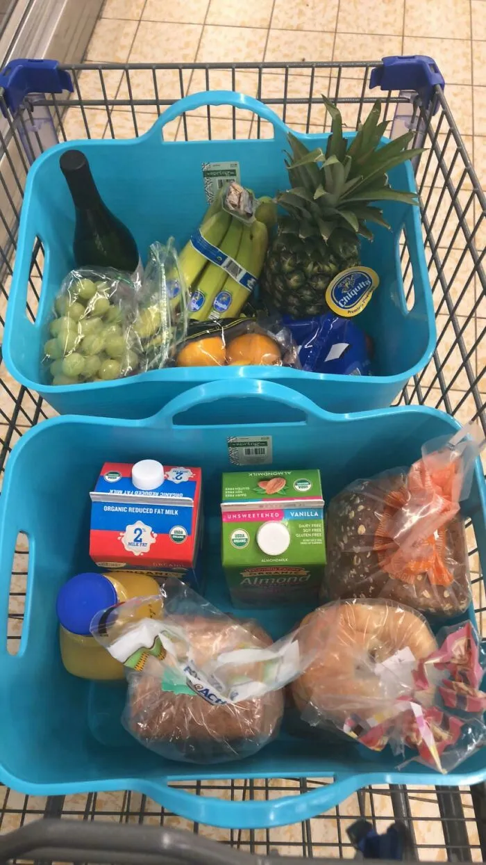 Grocery Store Life Hack: Bring Bins With Handles For Your Cart. Place Them In Your Car Then Carry Them Inside Your House. Keep In Your Trunk For Next Use