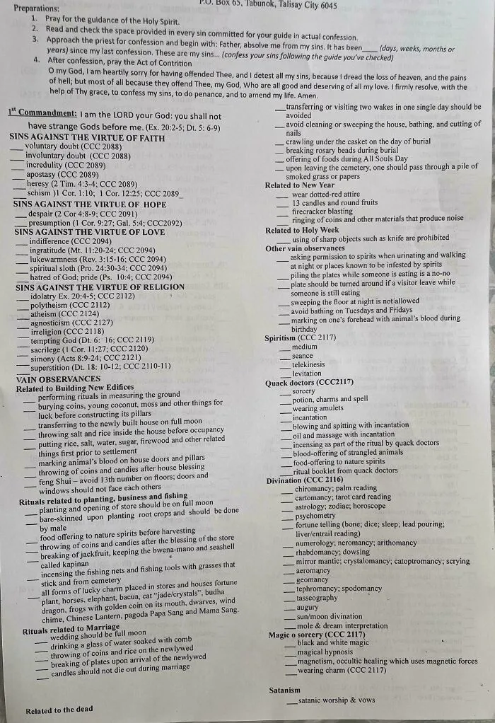 List of sins, rituals, and superstitions seen as moderately interesting to share with the world.