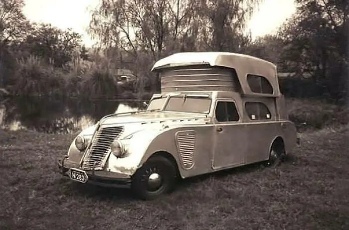 1934 Thompson House Car. This Unusual Weird And Wacky Vintage Old Car Was Used As A Camper In The 30’s