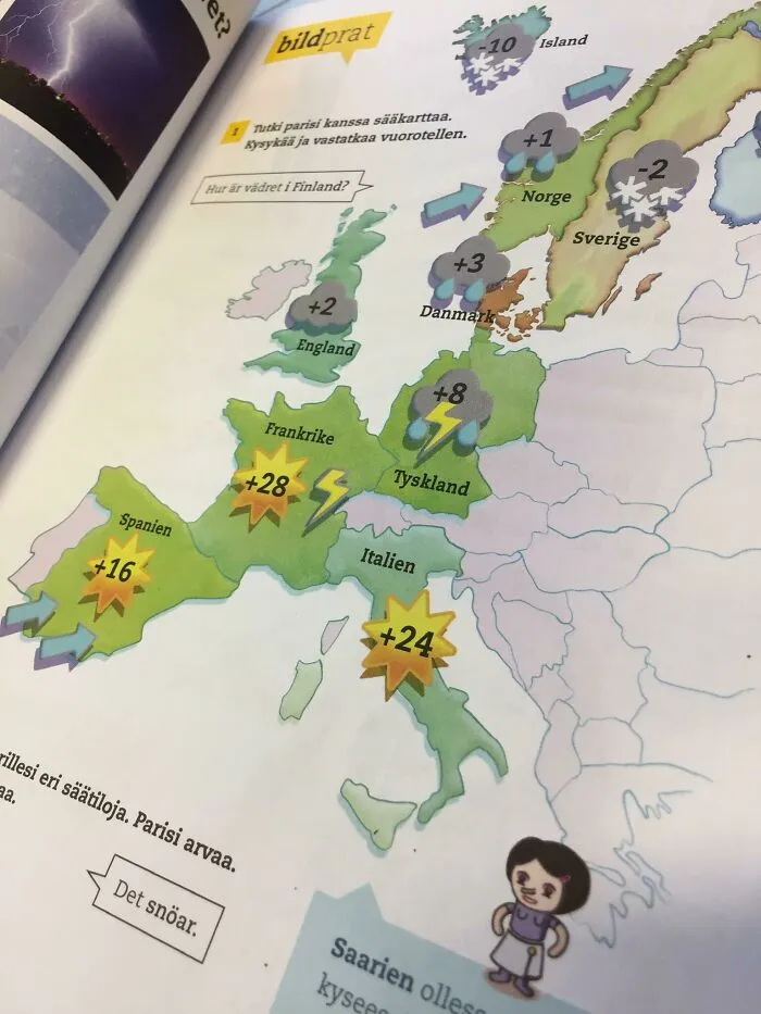 Map highlighting faulty weather symbols, demonstrating poorly designed books.