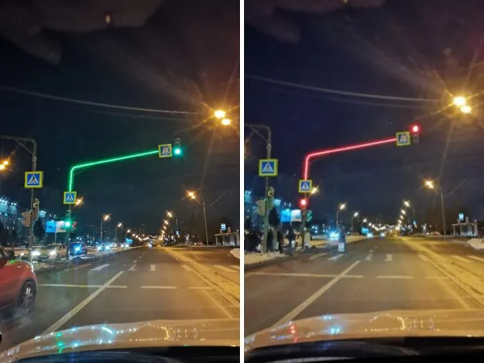 Traffic Light With Shining Pole