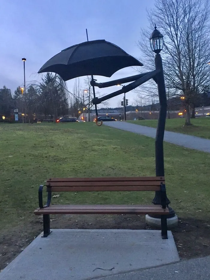 The Park Benches In My City Has Built-In Umbrellas