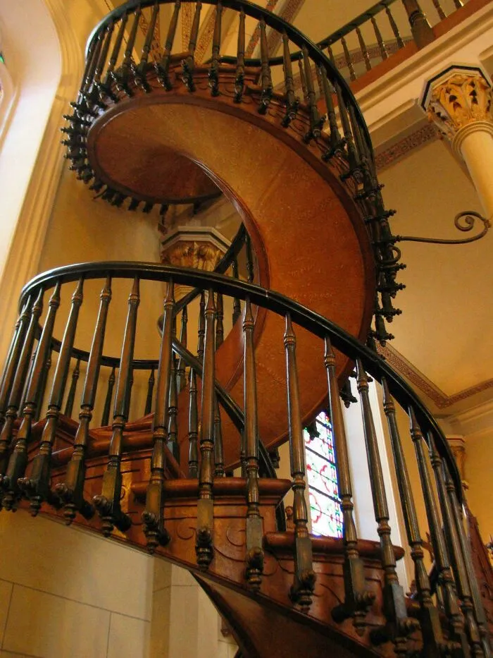 The Spiral Staircase In Loretto Chapel, Santa Fe, Known As The "Miraculous Staircase," Built Without A Center Support And Without Nails