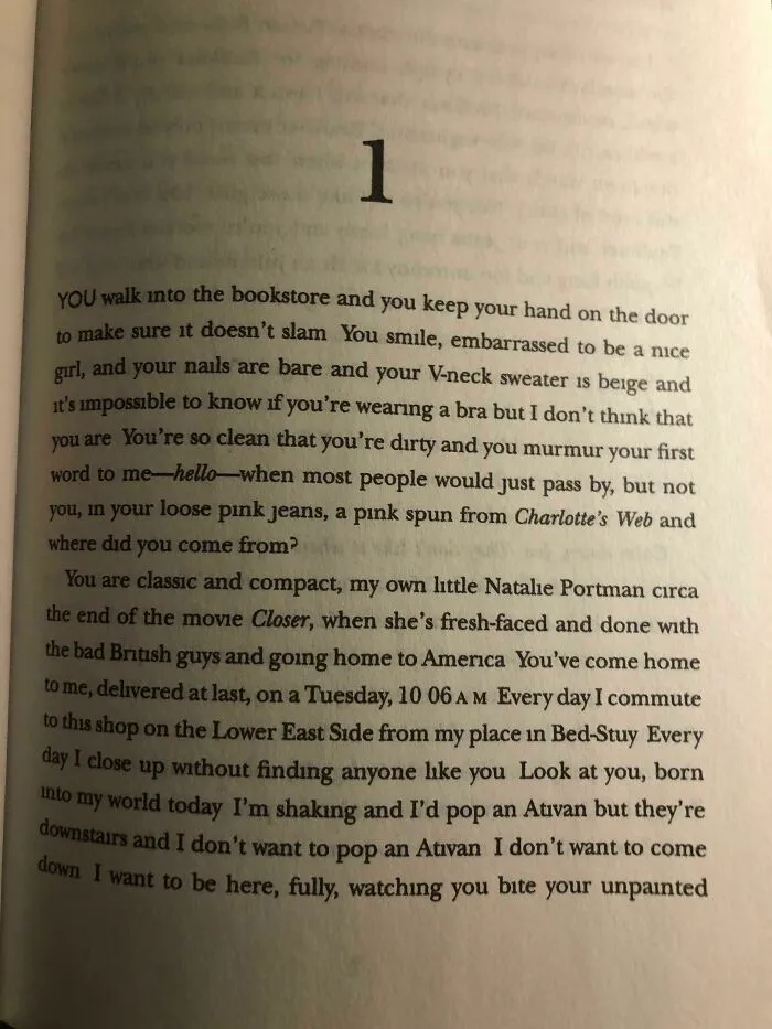 Page from a poorly-written book with narrative text, beginning a chapter with the number one at the top.