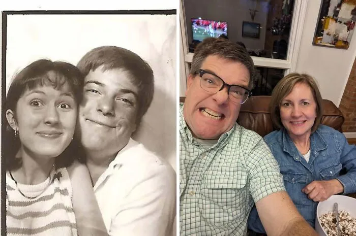 My Wife And Me At Age 20 And At Age 58 - Still Having A Blast With Each Other