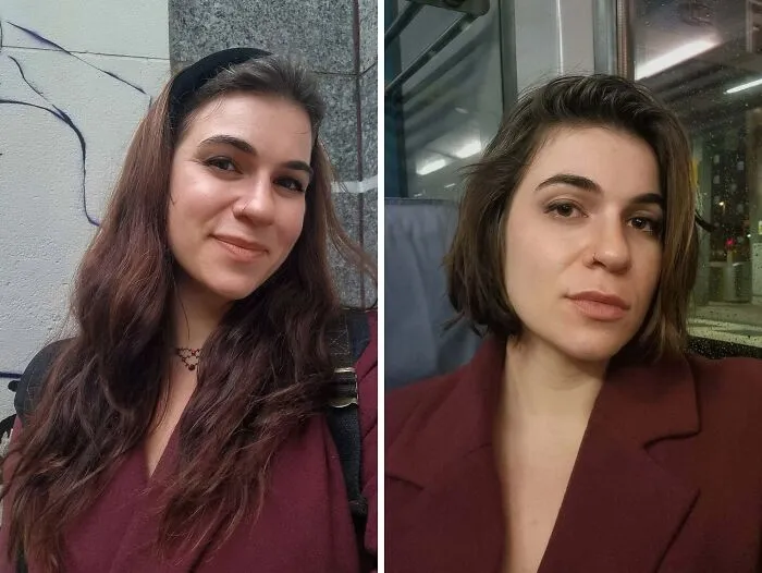 Mujer con cambio de look mostrando cómo un buen corte de pelo puede transformar el rostro y resaltar rasgos faciales.