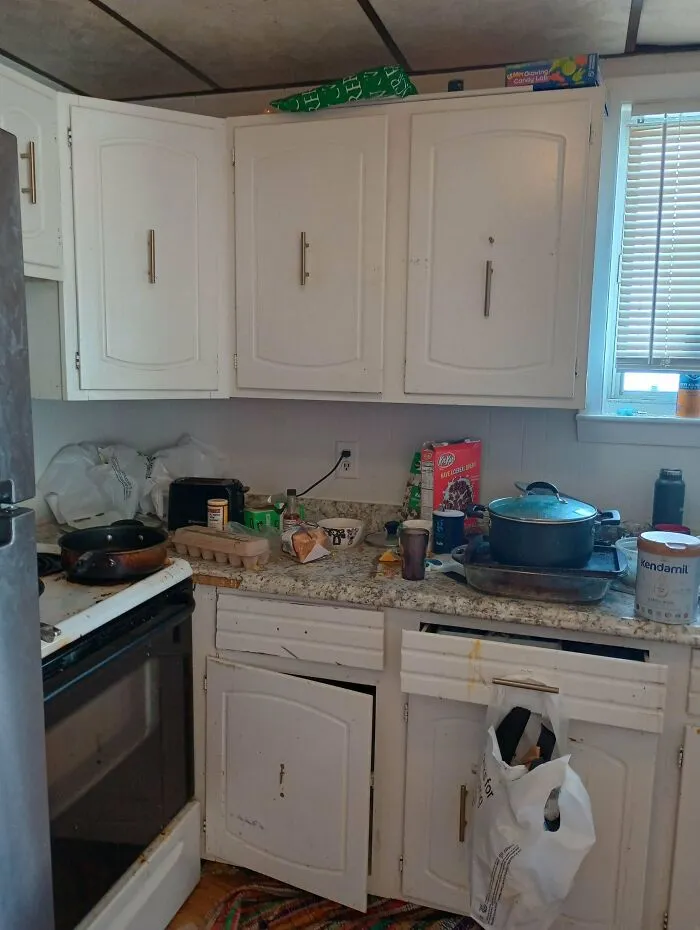 Pasé 4 horas limpiando profundamente la cocina y así se ve ni siquiera 2 días después sin que esté limpiando constantemente los desastres de mi esposo