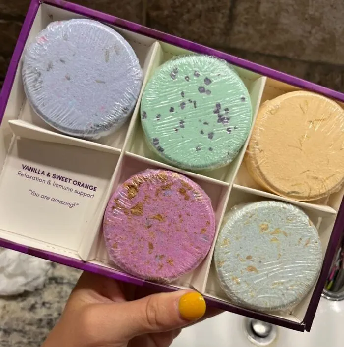 <a style="display:inline;" href="https://www.amazon.com/Cleverfy-Shower-Bombs-Aromatherapy-Essential/dp/B07L5QGF38?ie=UTF8&th=1&linkCode=ll1&tag=bpbuffalo-20&linkId=1008e7ed16c2c143bf101cc6c1b580f2&language=en_US&ref_=as_li_ss_tl " target="_blank"> "Big fan of little luxuries - <span Style="Font:inherit;color:#d74b1f;"> fancy bath products</Span>." - <span Style="Font:inherit;color:#808080"> FroGlow</Span>