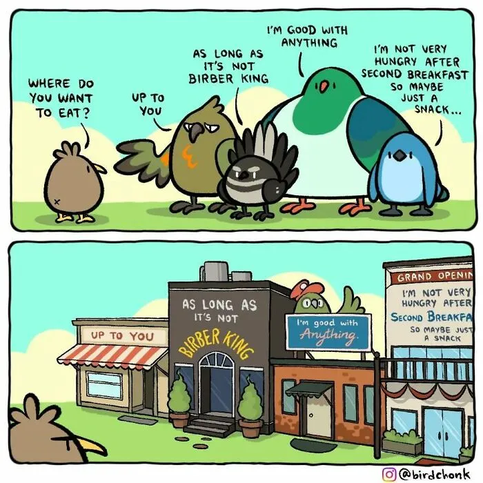 Hilariously Relatable Comics Featuring Birds With Reversed Roles, By Birdchonk (37 Pics)