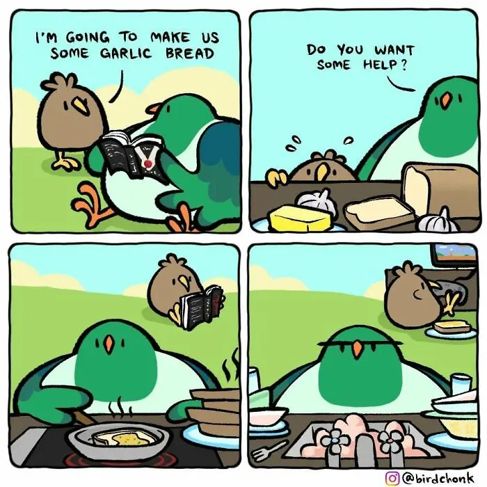 Hilariously Relatable Comics Featuring Birds With Reversed Roles, By Birdchonk (37 Pics)