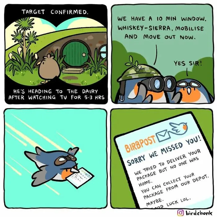 Hilariously Relatable Comics Featuring Birds With Reversed Roles, By Birdchonk (37 Pics)
