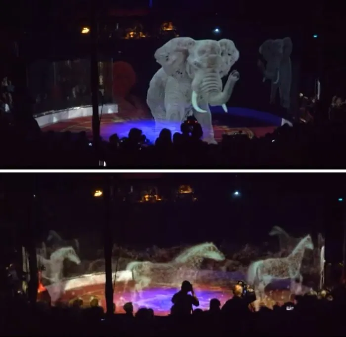 El circo alemán utiliza enormes hologramas 3D en lugar de animales vivos