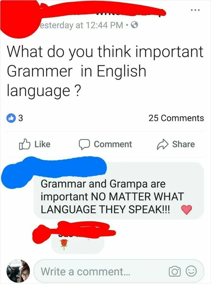 Social media post with misspelled words highlighting Boomers' social media fails.