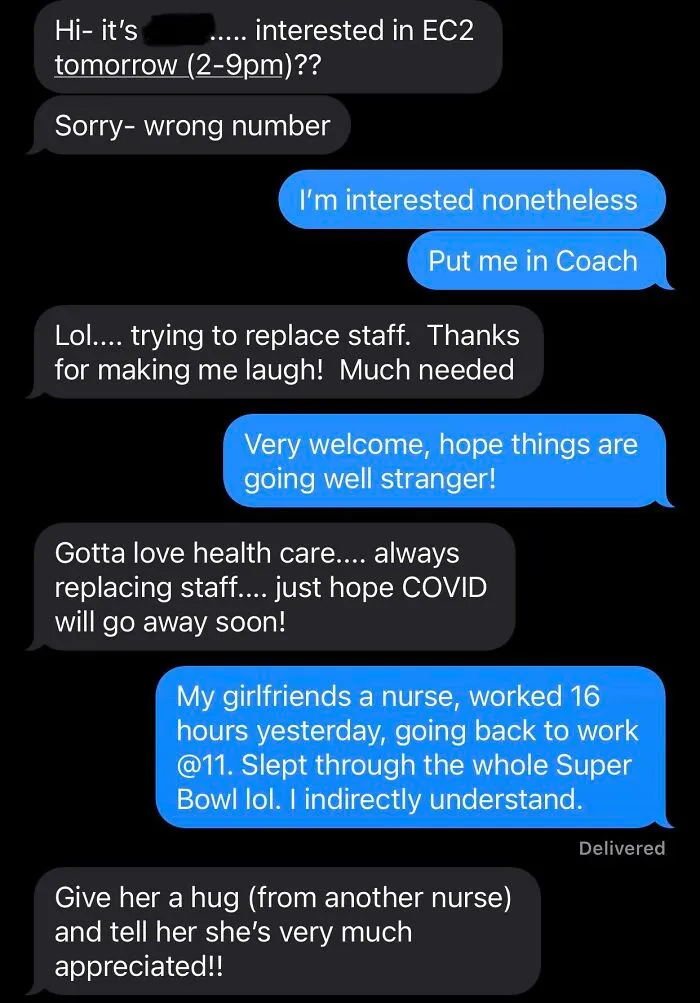 Wholesome Wrong Number Text From A Tired Healthcare Worker