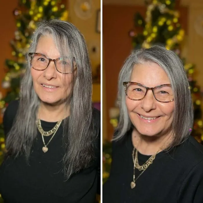 Mi madre encantada con su nuevo peinado