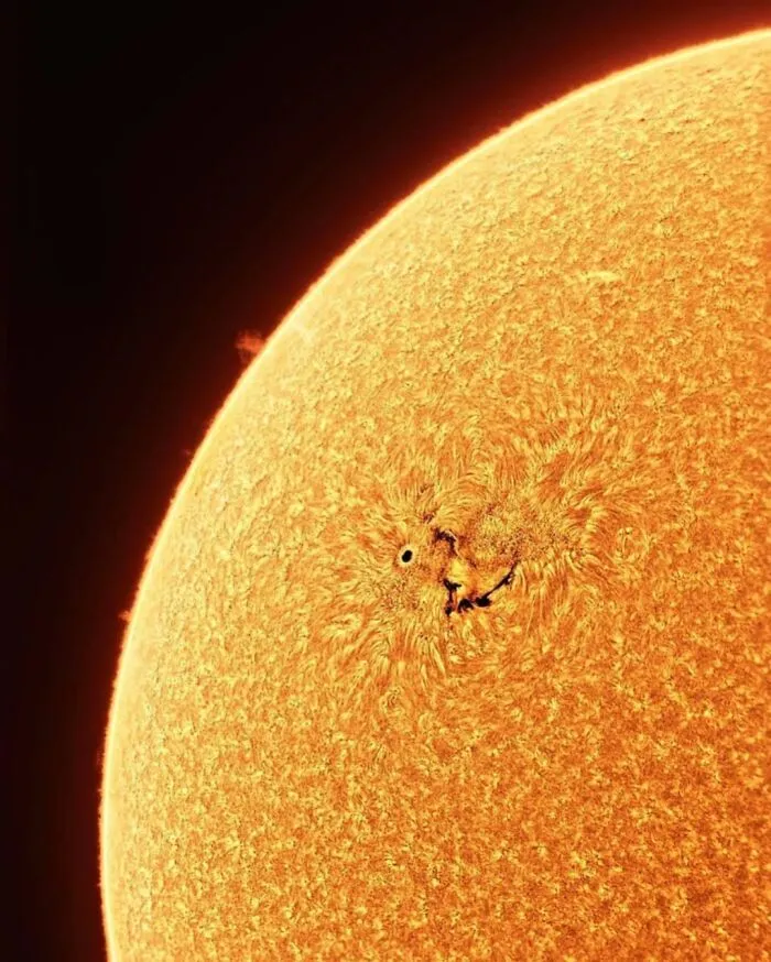 Close-up of the sun's surface with detailed textures, creating an oddly terrifying appearance.