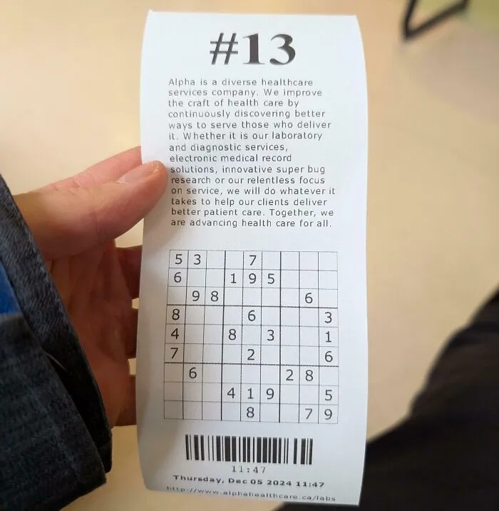 My Receipt For The Clinic Had A Sudoku To Help Pass The Time