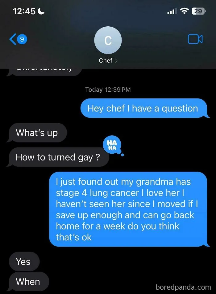 Text conversation discussing personal matters related to working in the food service industry.