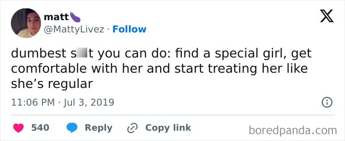 Tweet about dating struggles in your 30s, highlighting the mistake of taking a special person for granted.