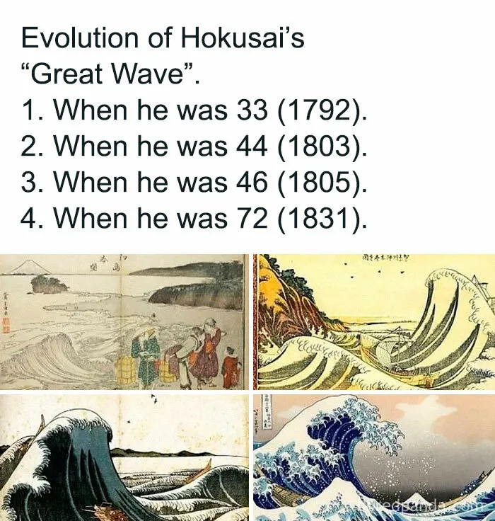 The Evolution Of The “Great Wave” Artwork. Woodblock Print By Hokusai