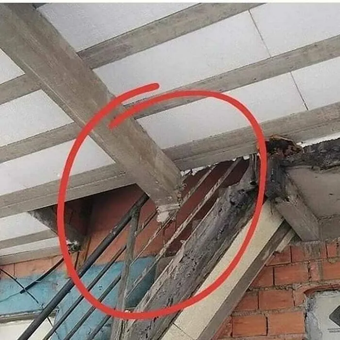 Error de arquitectura en una estructura mal construida, resaltado en un círculo rojo.