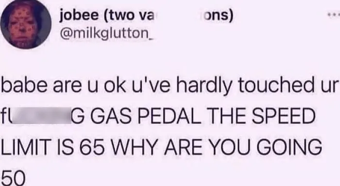 Funny puncrastination meme about driving slowly under the speed limit.