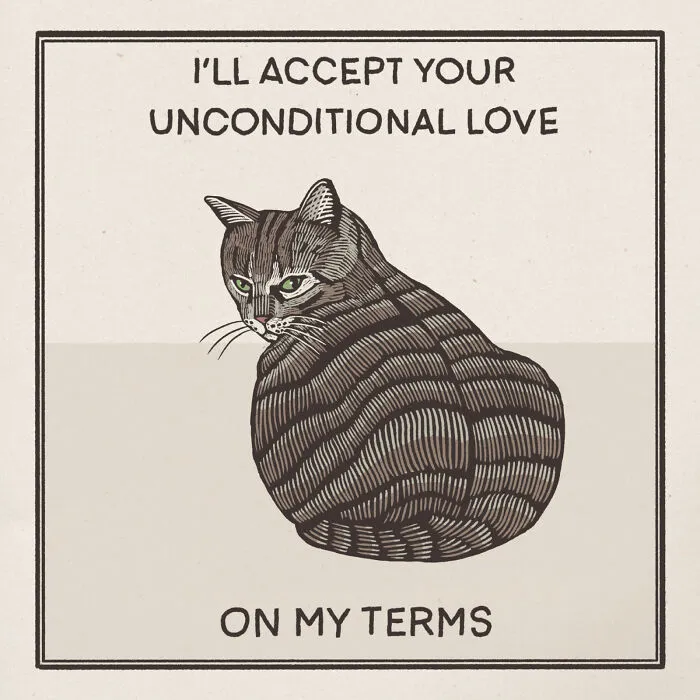 40 Hilariously Relatable Illustrations Of Cats Drawn In A Vintage Poster Style By Jesse Jarldane