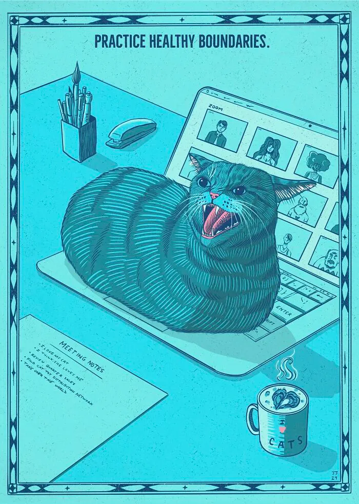 40 Hilariously Relatable Illustrations Of Cats Drawn In A Vintage Poster Style By Jesse Jarldane