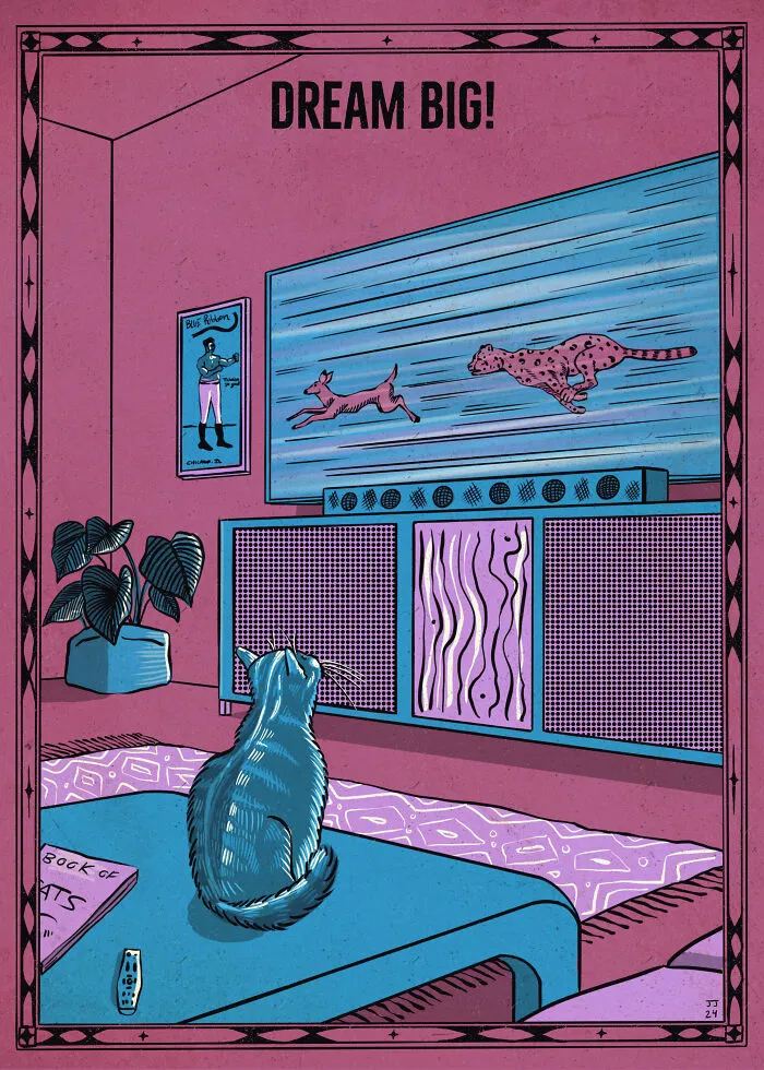 40 Hilariously Relatable Illustrations Of Cats Drawn In A Vintage Poster Style By Jesse Jarldane