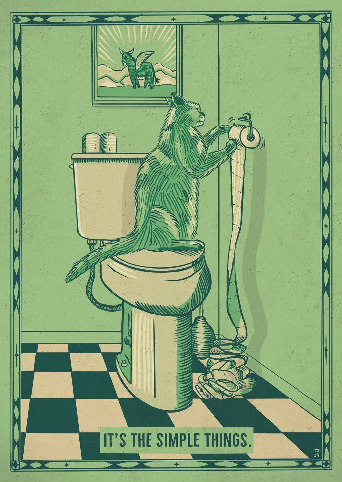 40 Hilariously Relatable Illustrations Of Cats Drawn In A Vintage Poster Style By Jesse Jarldane
