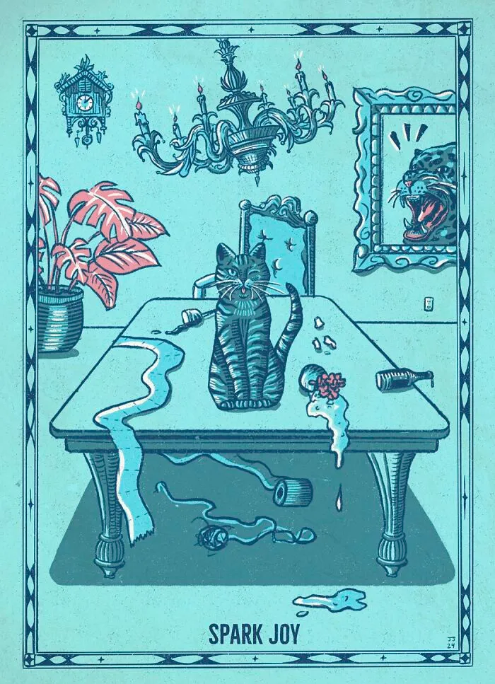 40 Hilariously Relatable Illustrations Of Cats Drawn In A Vintage Poster Style By Jesse Jarldane