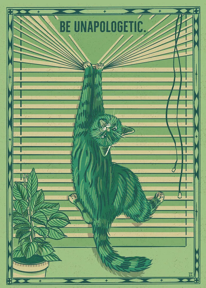 40 Hilariously Relatable Illustrations Of Cats Drawn In A Vintage Poster Style By Jesse Jarldane