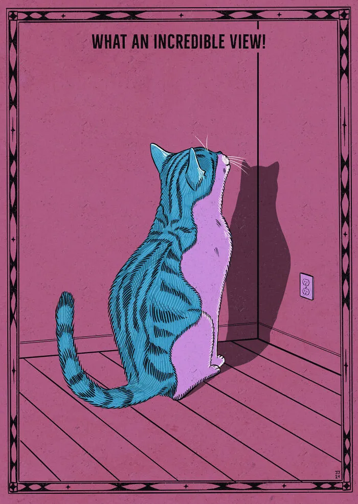 40 Hilariously Relatable Illustrations Of Cats Drawn In A Vintage Poster Style By Jesse Jarldane