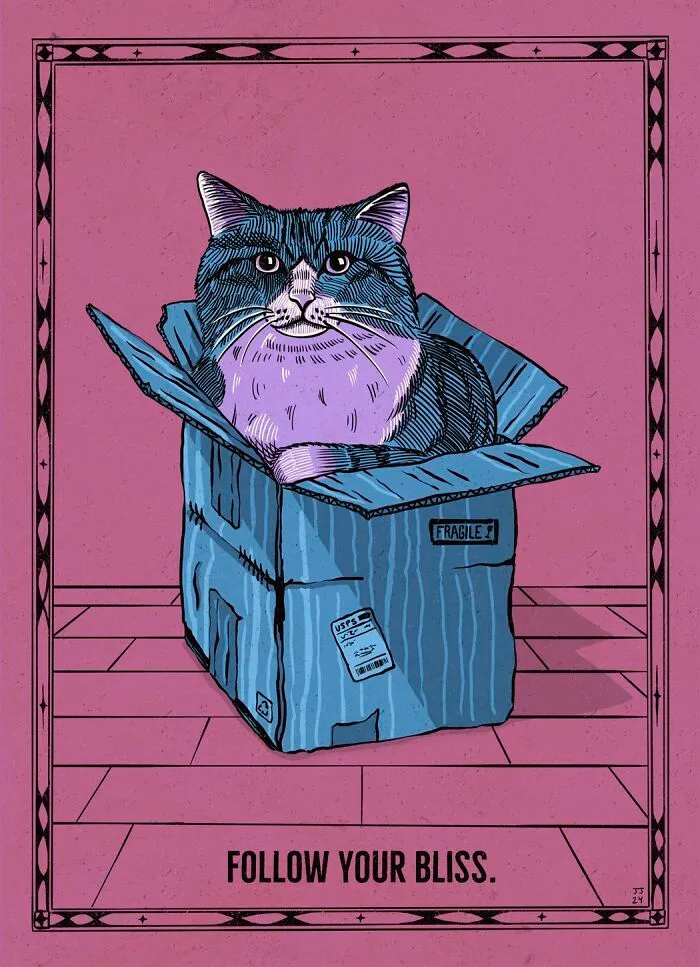 40 Hilariously Relatable Illustrations Of Cats Drawn In A Vintage Poster Style By Jesse Jarldane