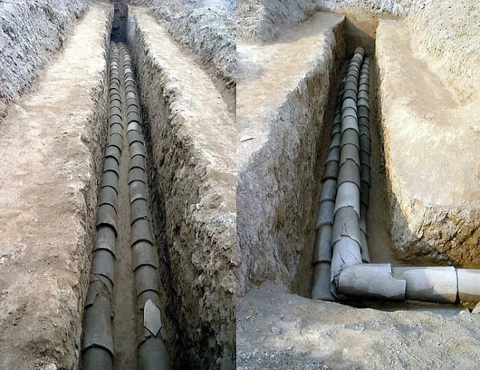 Ceramic Water Pipes Found Near Epang Palace. China, Warring States, 5th-3rd Century Bc