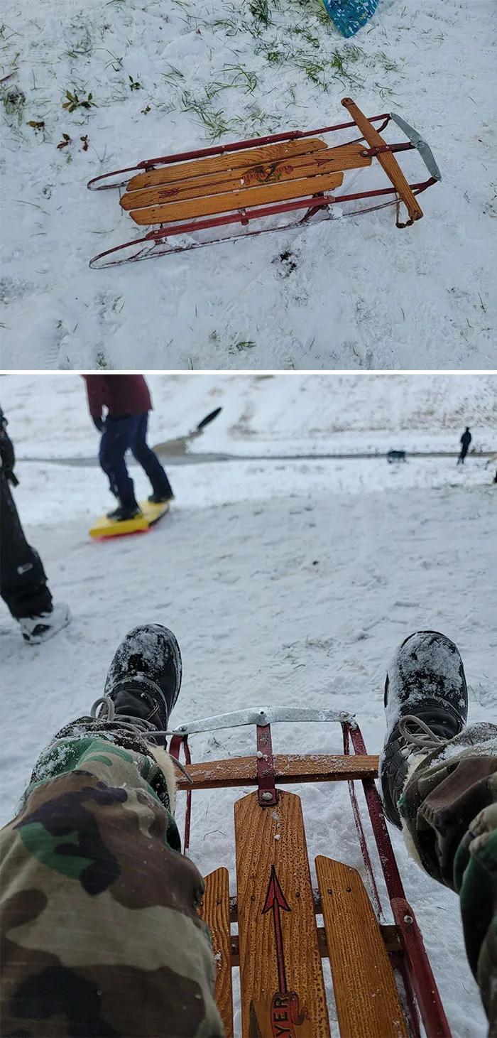 I Live In Near Houston Texas. 2 Weeks Ago, I Found This 1950s Sled In A Trash Pile On Someone's Curb. Today We Had A Very Rare Snowstorm And Actually Got To Use It! It Was A Huge Hit With All Of The Kids On The Sled Hill. It Goes Very Fast Too!