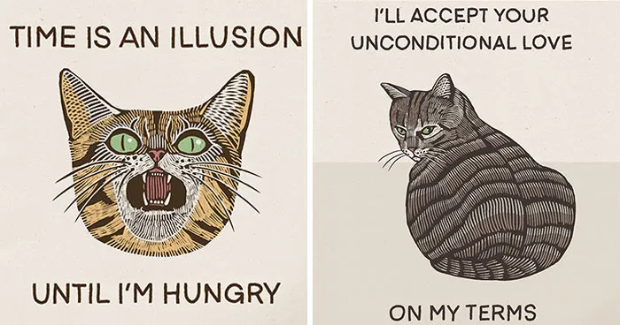 40 Hilariously Relatable Illustrations Of Cats Drawn In A Vintage Poster Style By Jesse Jarldane