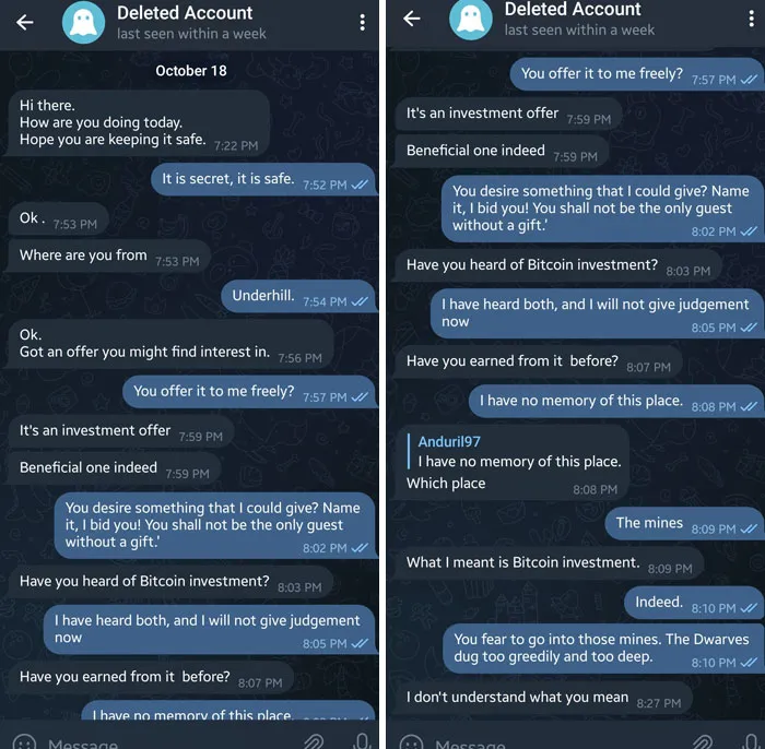 Tolkiened A Scammer Out Of Existence On Telegram