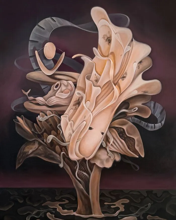 Surreal artwork by Rita Maikova Zaporozhets depicting a dreamlike abstract form with flowing shapes.