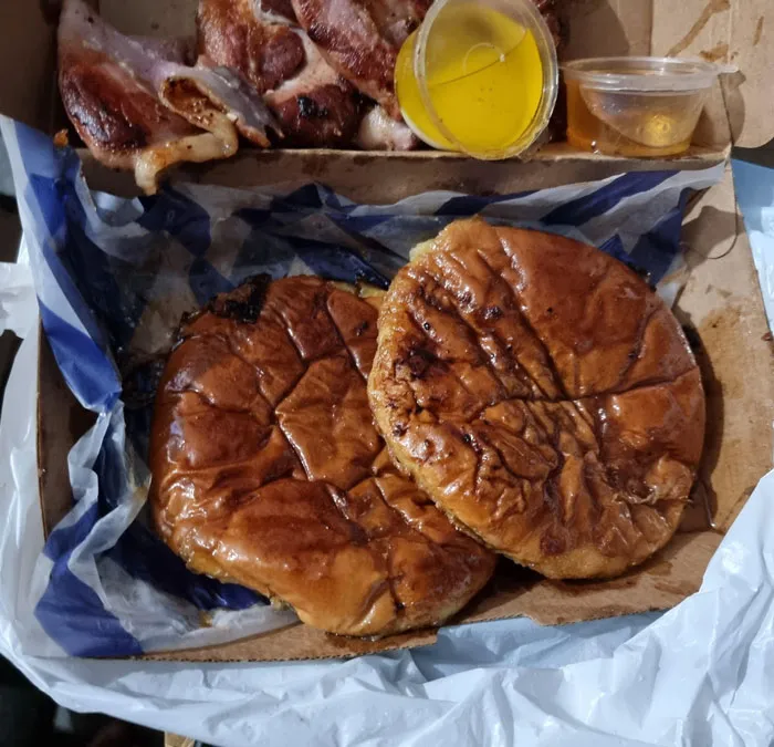 Ordered Some Pancakes With Syrup And Bacon, But I Got The Top Slices Of A Brioche Bun