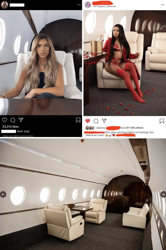 Los influencers de Instagram alquilan sets para simular vuelos privados