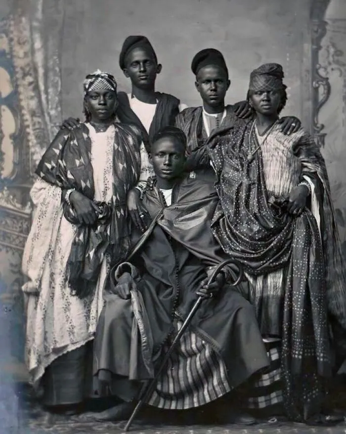 Portrait Of A Oilof Family ('oilof' Is An Old Spelling For Wolof), Captured By French Photographer Emile Noal (1868-1903) Between 1890-1900 In St-Louis, Senegal (West Africa)